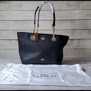 Coach Pebbled Leather Turnlock Tote